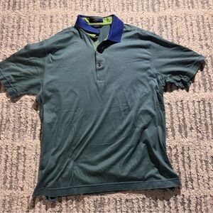 Callaway green blue striped jersey golf tee shirt polo size L